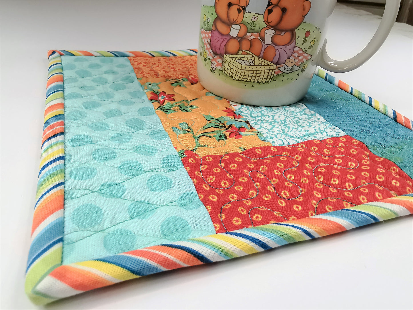 Quilted Mug Rug, Mini Quilt, Coaster