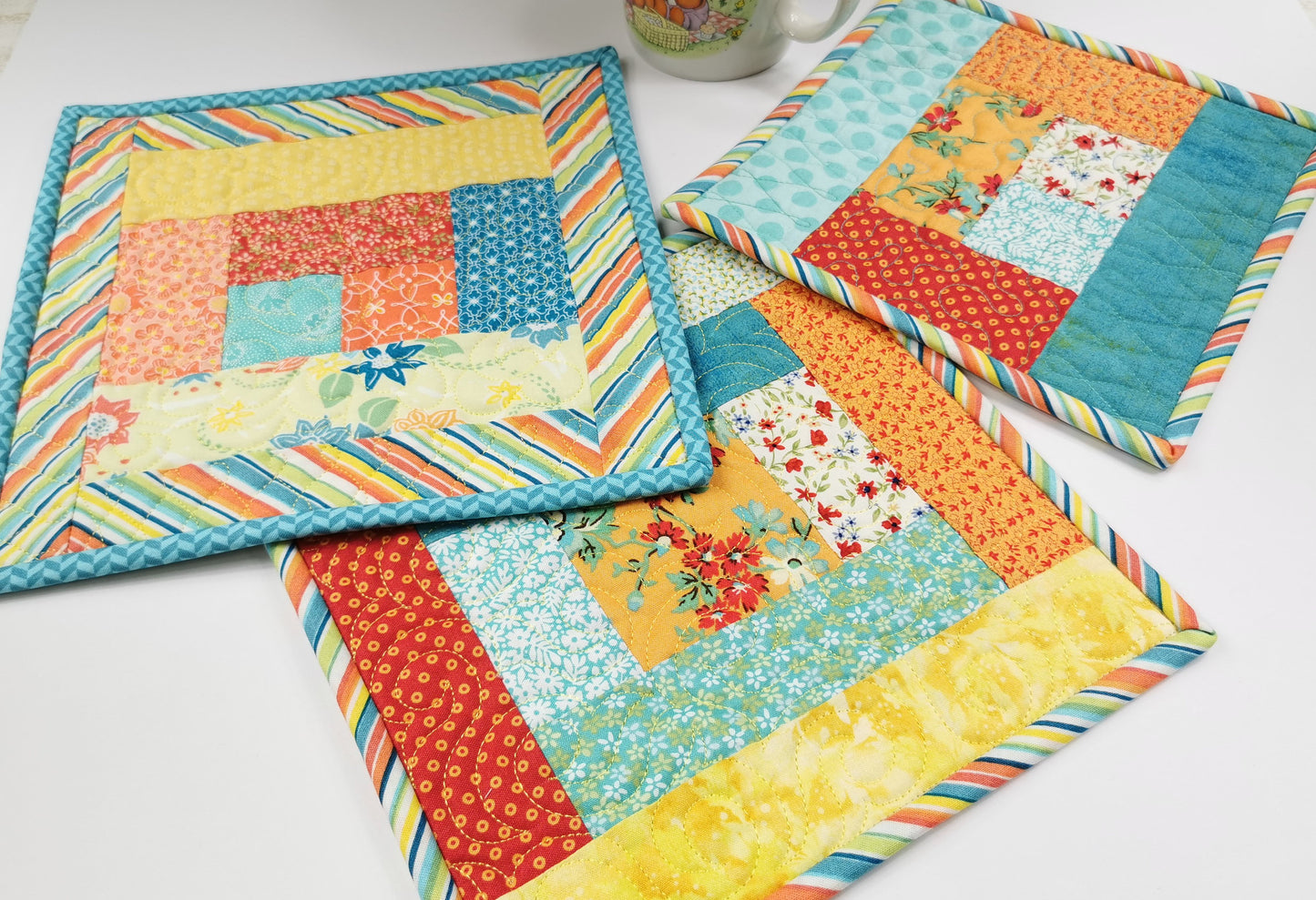 Quilted Mug Rug, Mini Quilt, Coaster