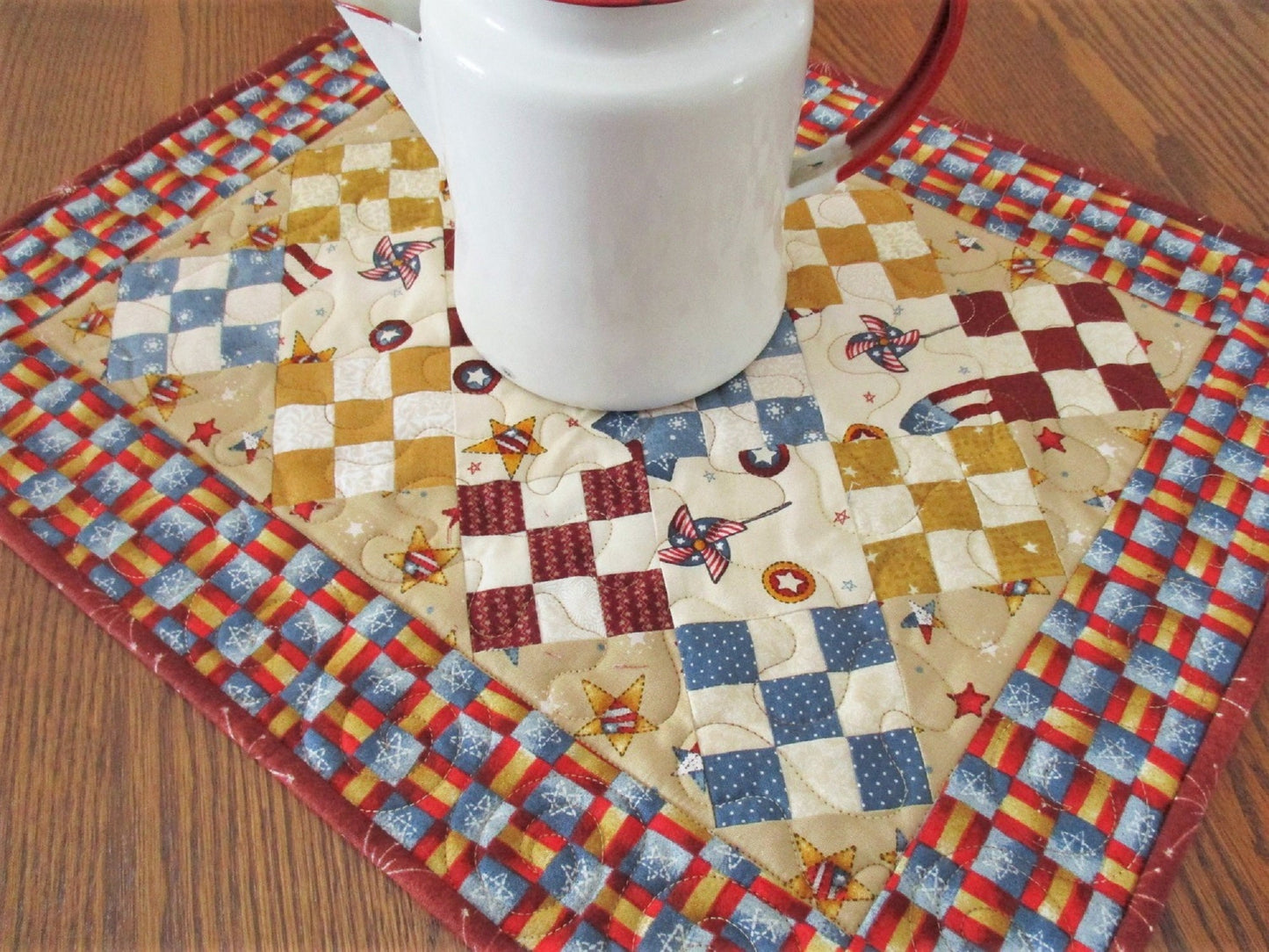 Rustic Americana Quilted Table Runner, Nine Patch Mini Scrap Quilt