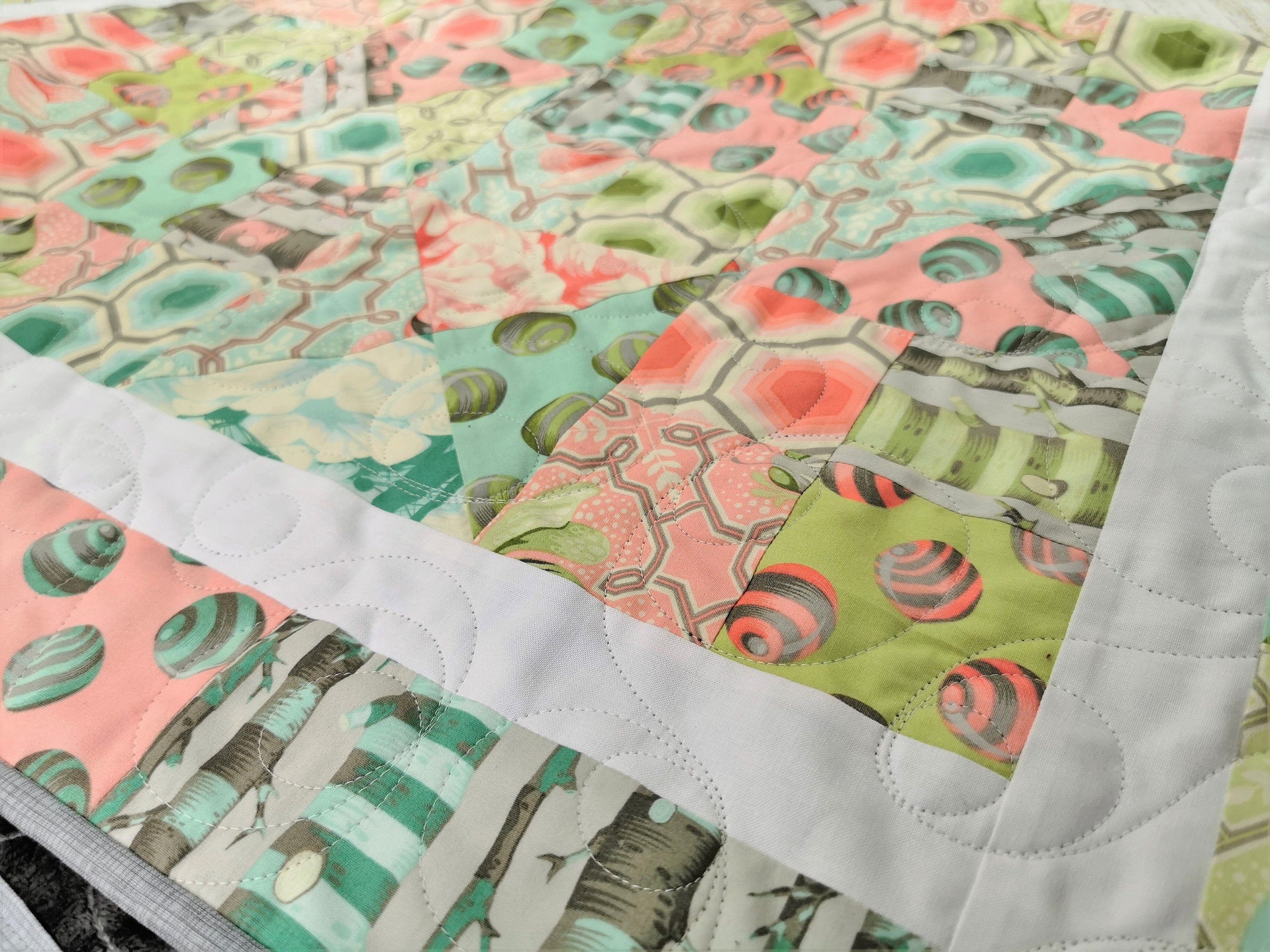 Pastel Baby Quilt with Fanciful Bees and Soft Minky Backing
