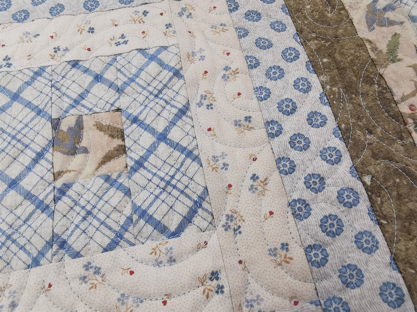 Neutral Blue and Beige Table Quilt, Quilted Square Table Runner