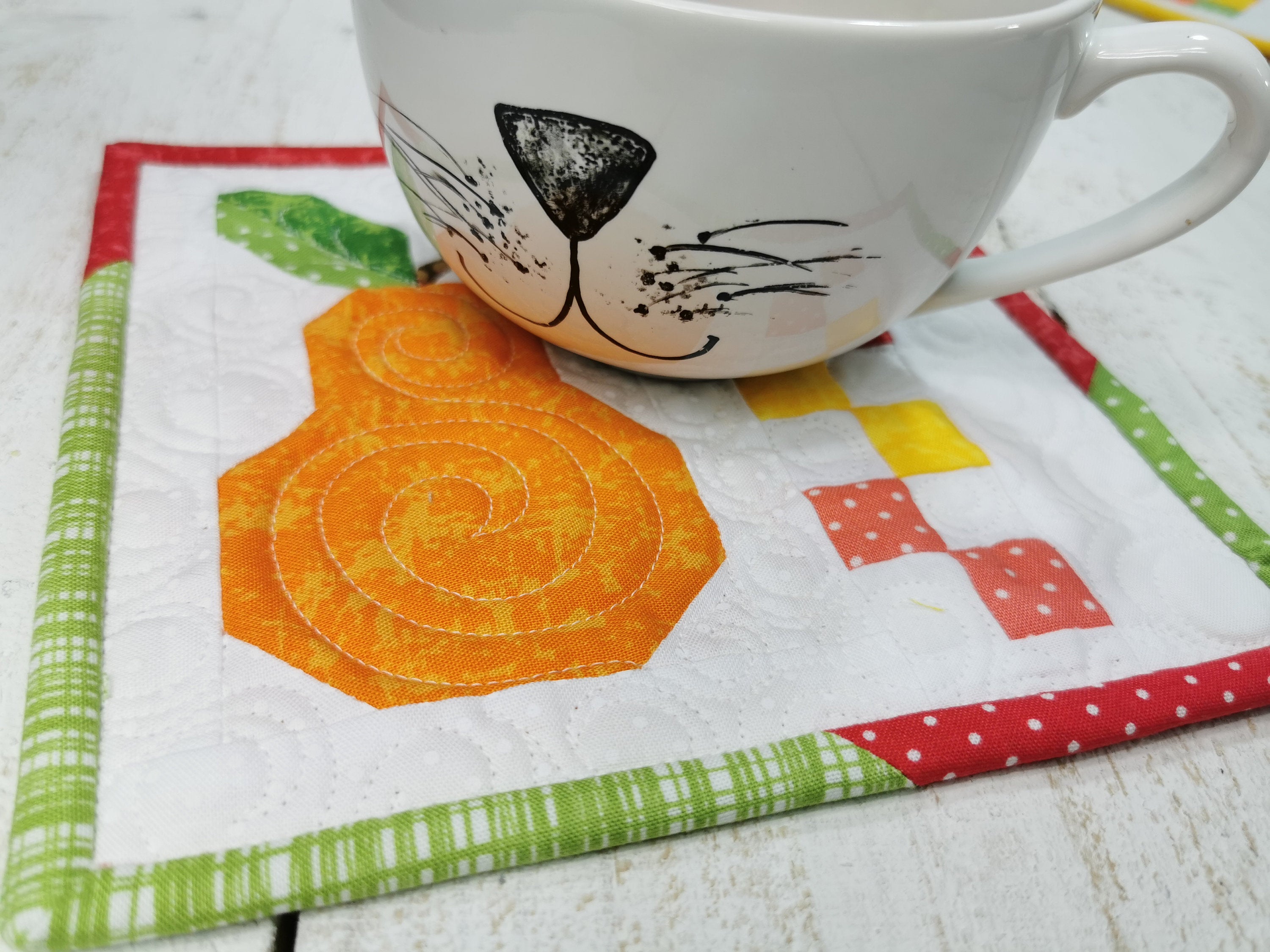 Pear Mini Quilt, Small Wall Quilt, Mug Rug