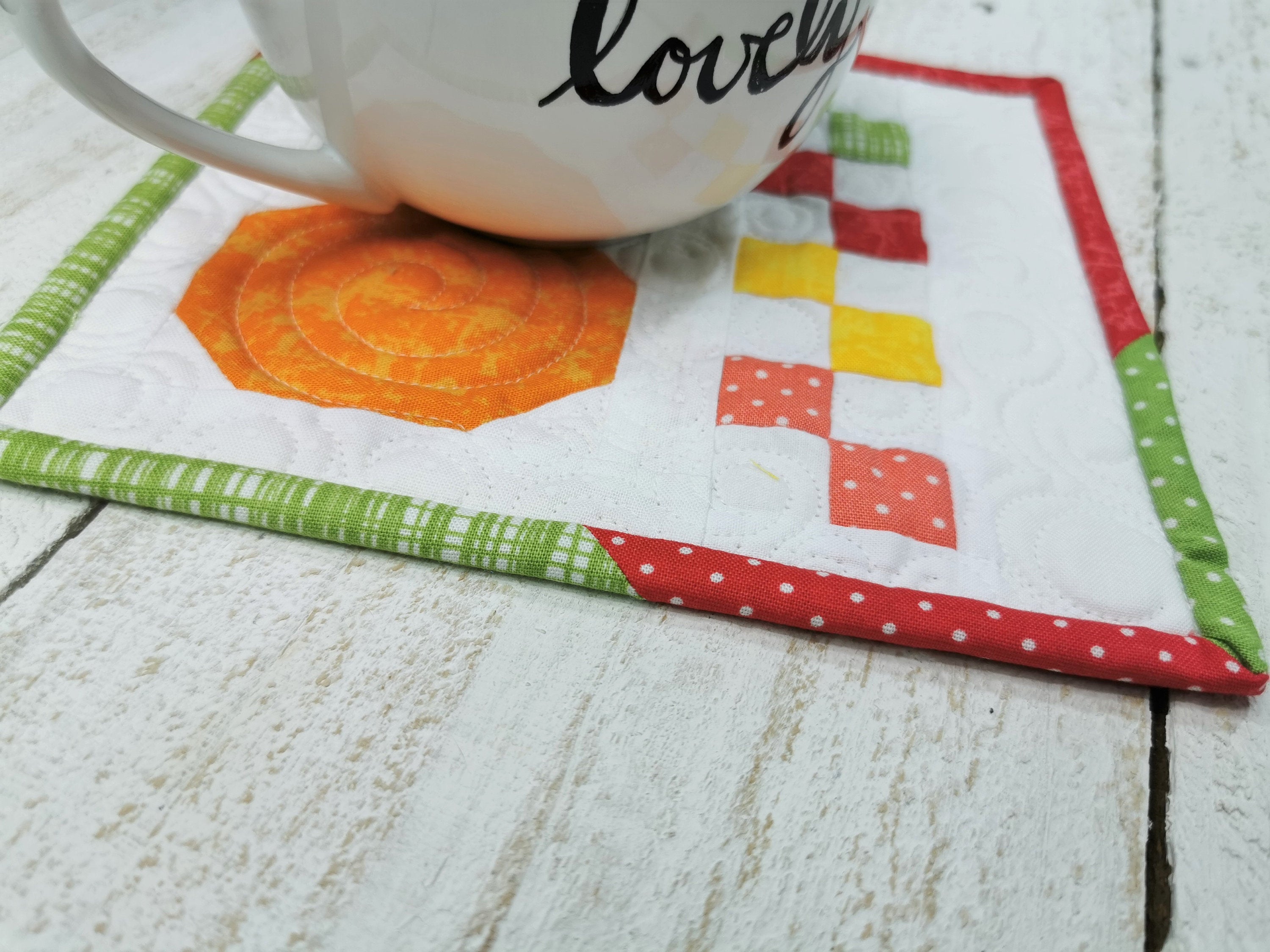 Pear Mini Quilt, Small Wall Quilt, Mug Rug