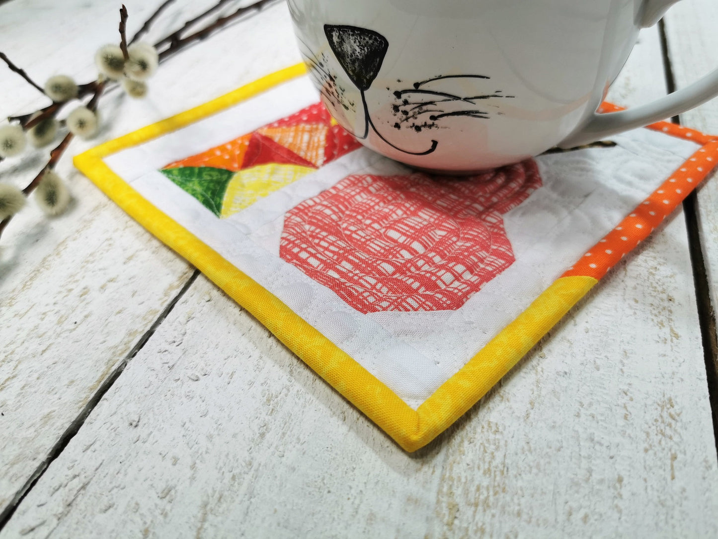 Pear Mini Quilt, Small Wall Quilt, Mug Rug