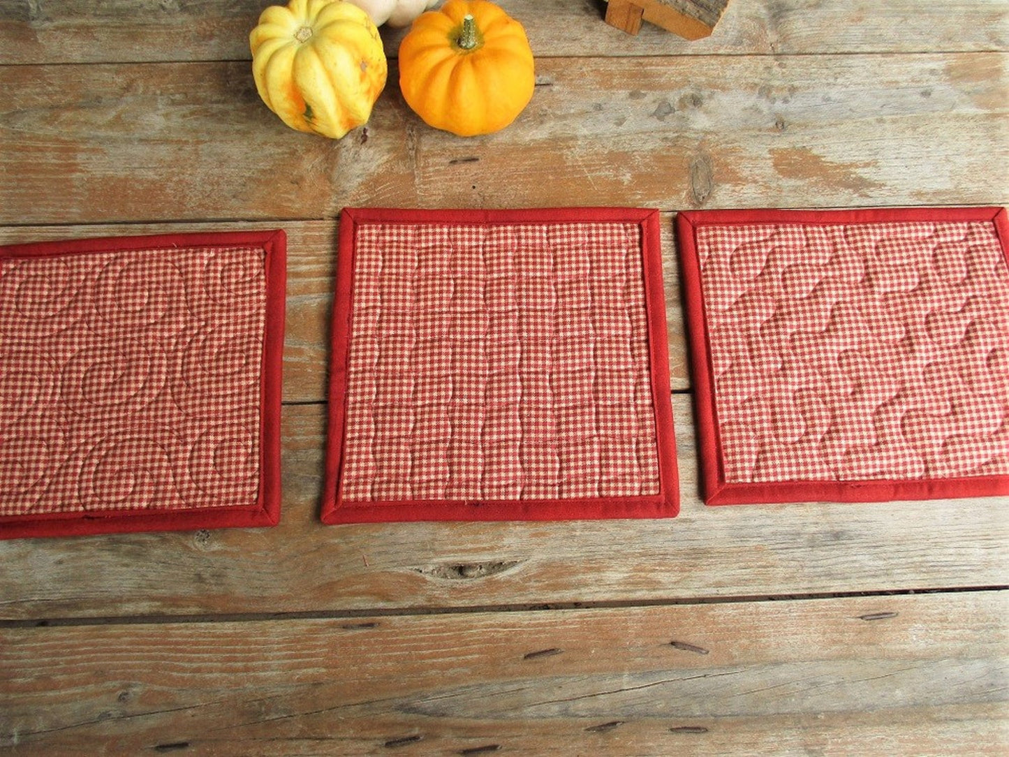 Quilted Potholders, Fall Hot Mats, Set of Three