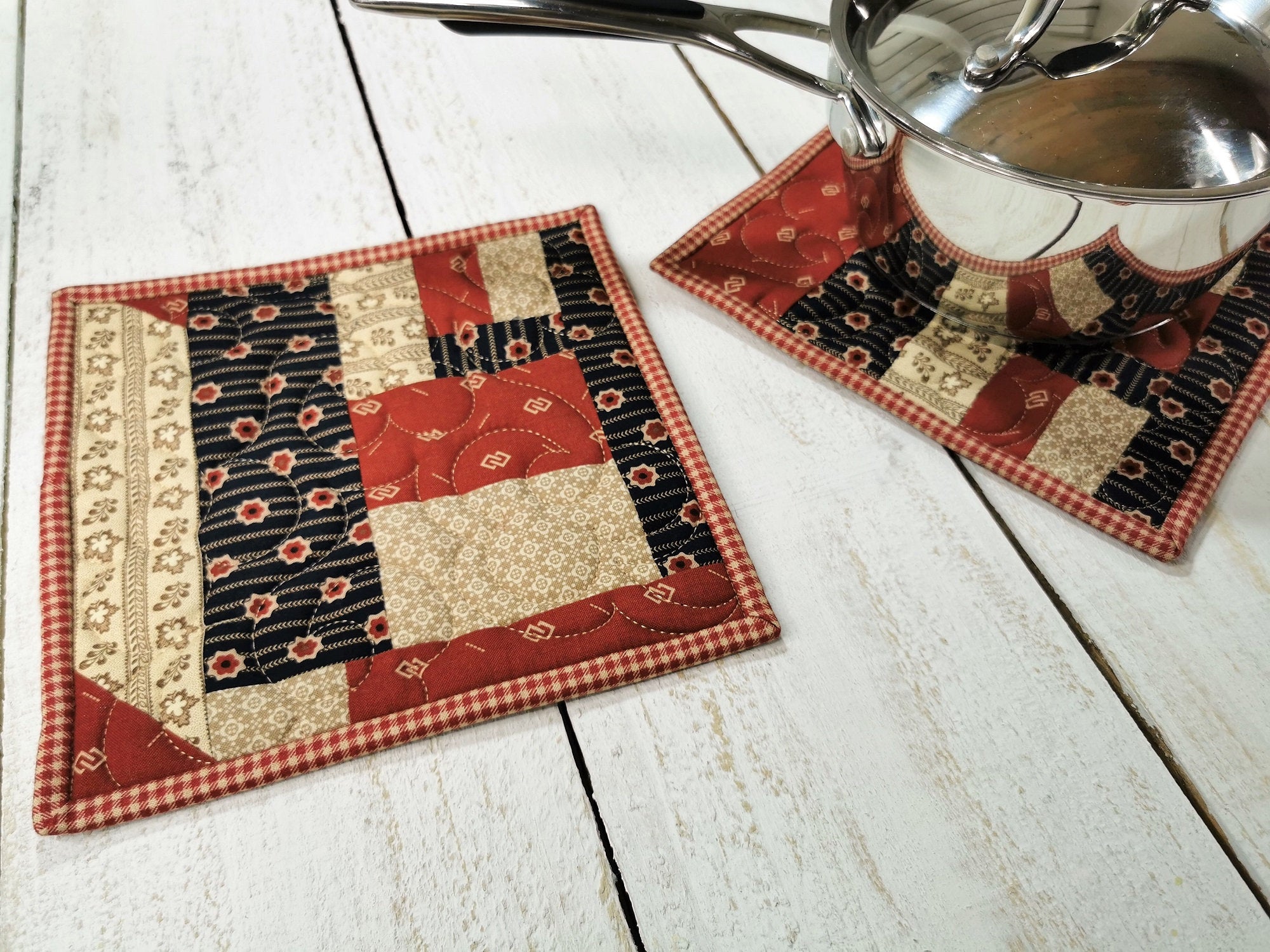 Quilted Patchwork Potholders, set of two