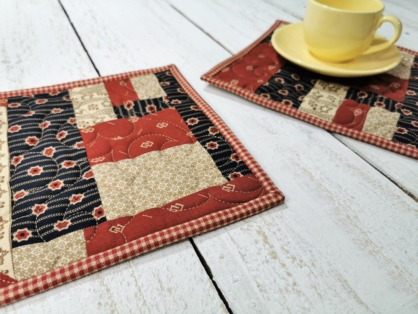 Quilted Patchwork Potholders, set of two