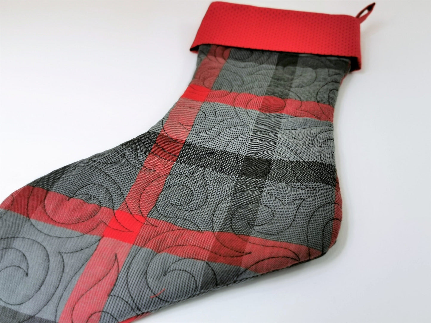 soft plaid christmas stocking has interesting quilting texture