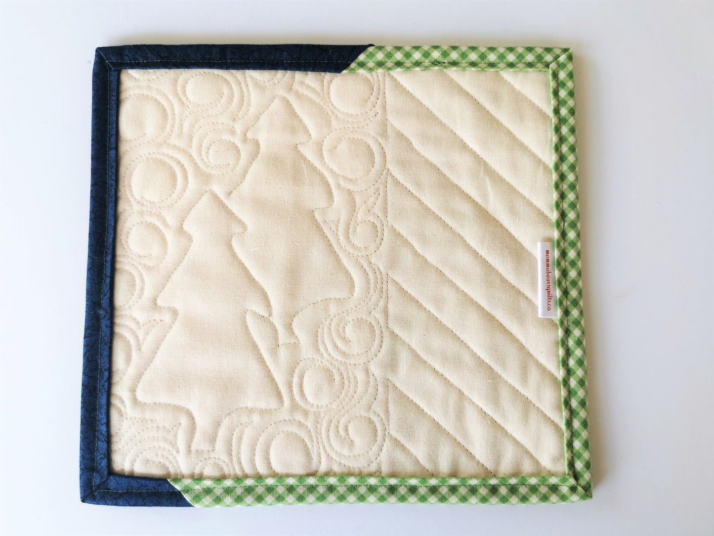 Christmas Tree Quilted Mug Rug, Santa Snack Mat, Snow Theme Desk Coaster, Mini Quilt, Stocking Stuffer