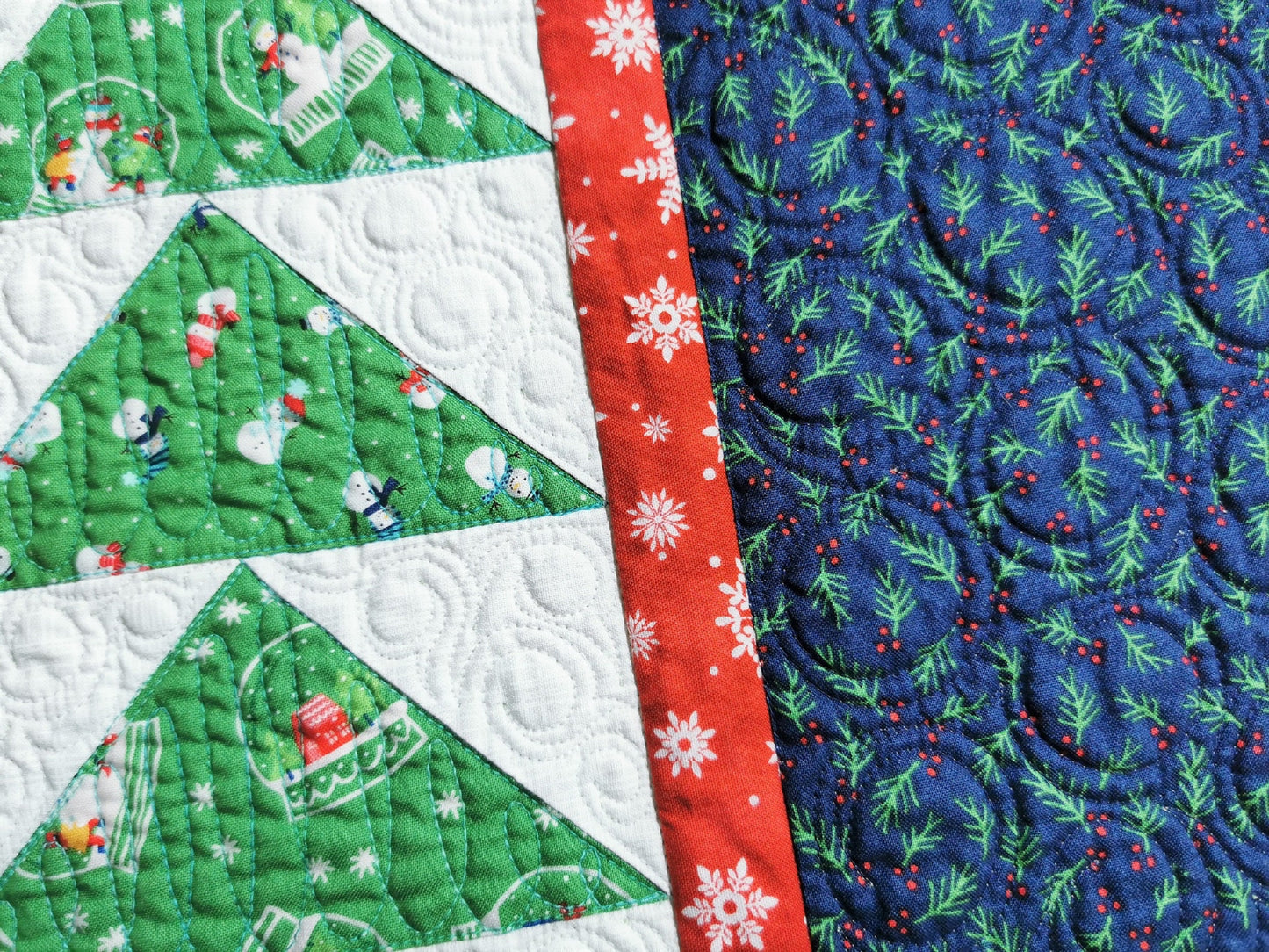 Four Quilted Christmas Tree Placemats, Reversible Winter Theme Table Mats