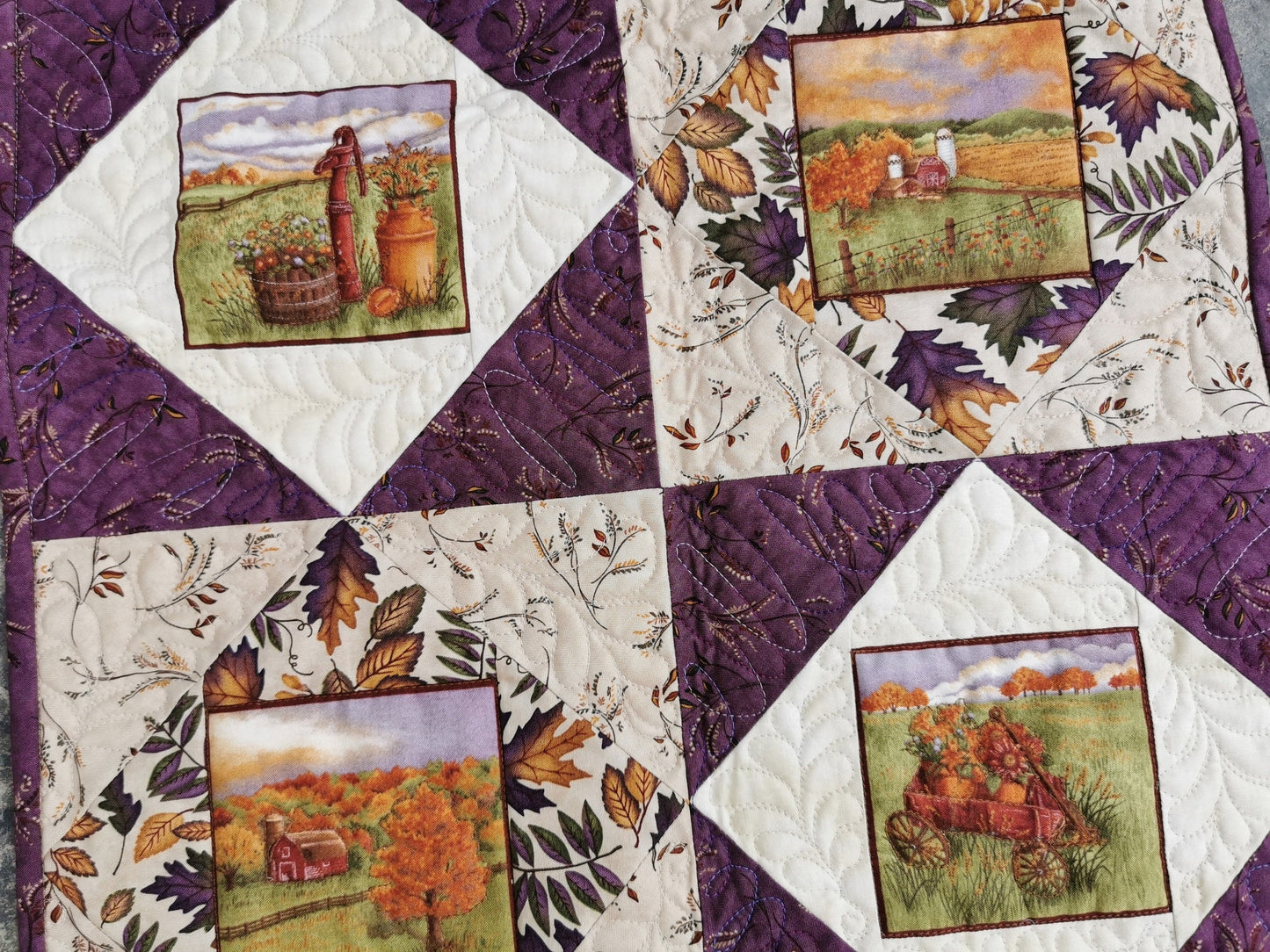 Rustic Country Farm Scene Quilt for Fall, Quilted Table Topper, Autumn Wall Quilt, Farmhouse Decor