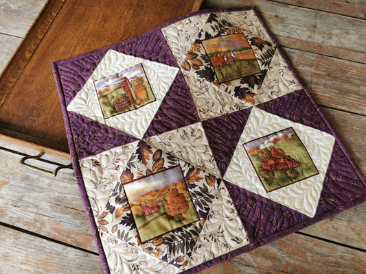 Rustic Country Farm Scene Quilt for Fall, Quilted Table Topper, Autumn Wall Quilt, Farmhouse Decor
