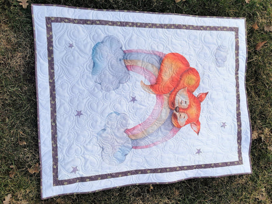 Soft Baby Girl Quilt, Quilted Rainbow Blanket, Fox Crib Quilt