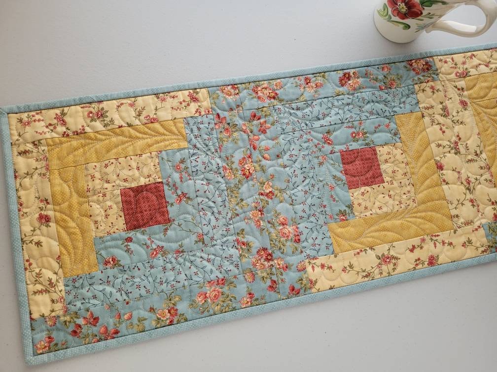 quilted table runner in rose florals
