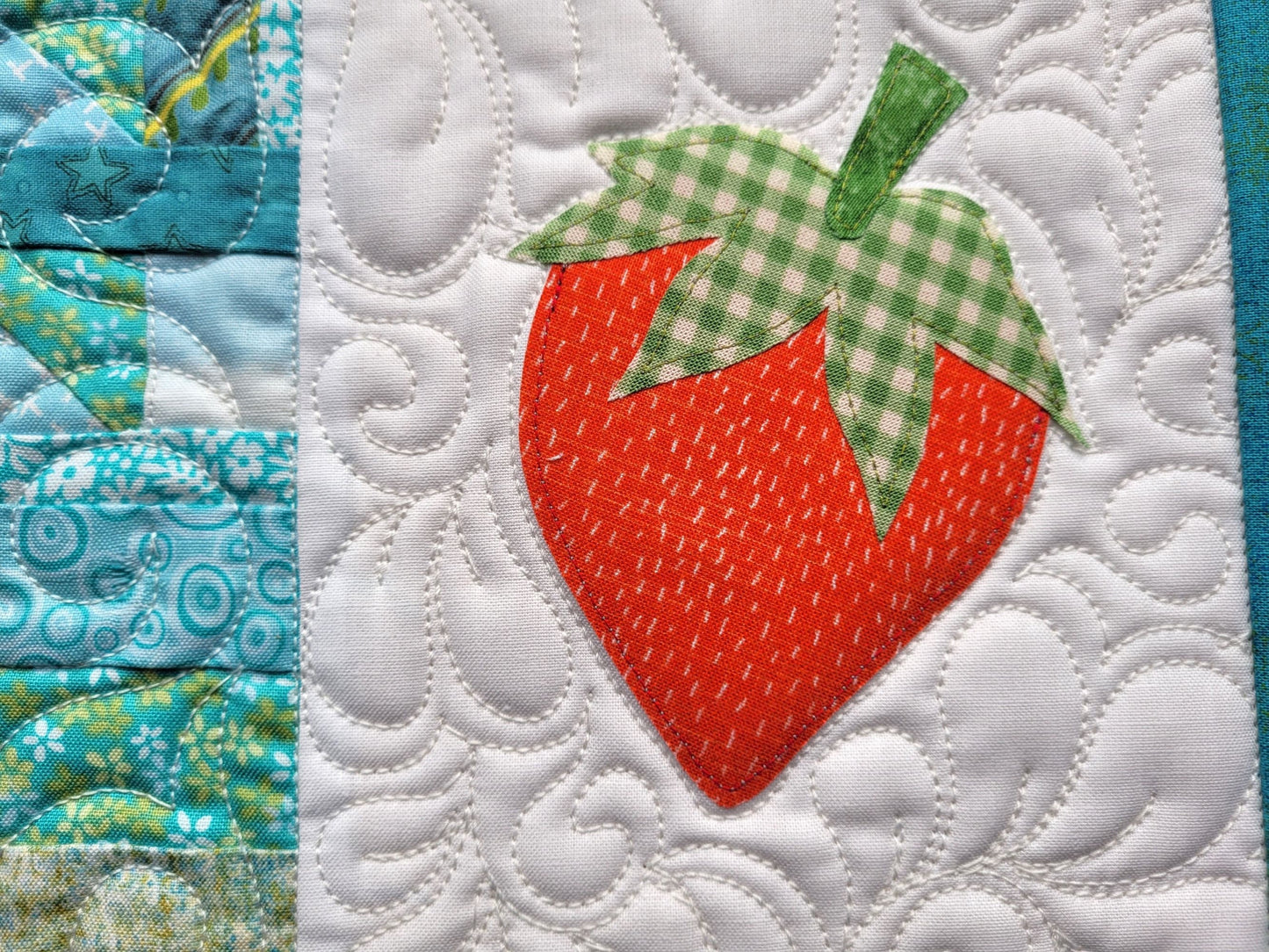 Strawberry Mug Rug Mini Quilt | Quilted Desk Coaster | Mouse Pad