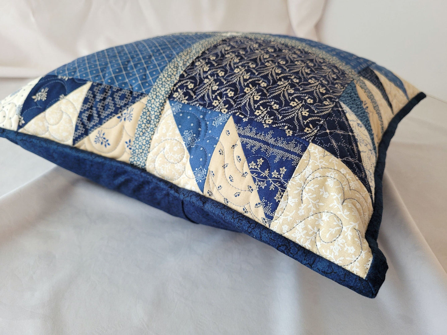 blue patchwork cushion