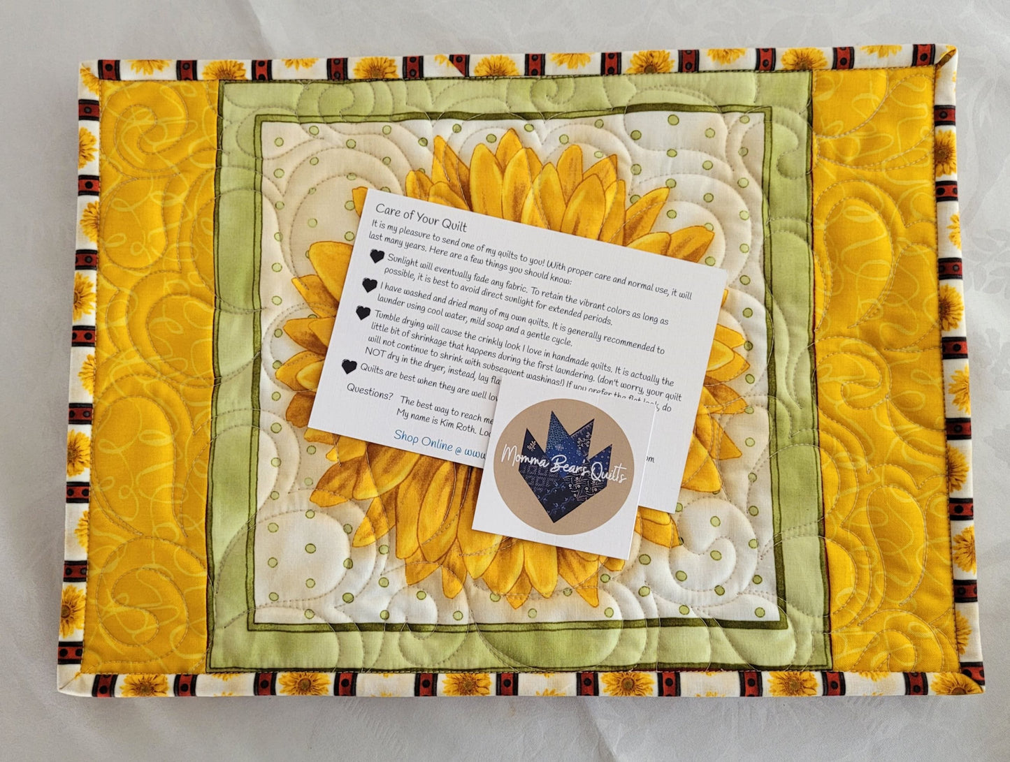 sunflower placemat set with care instructions