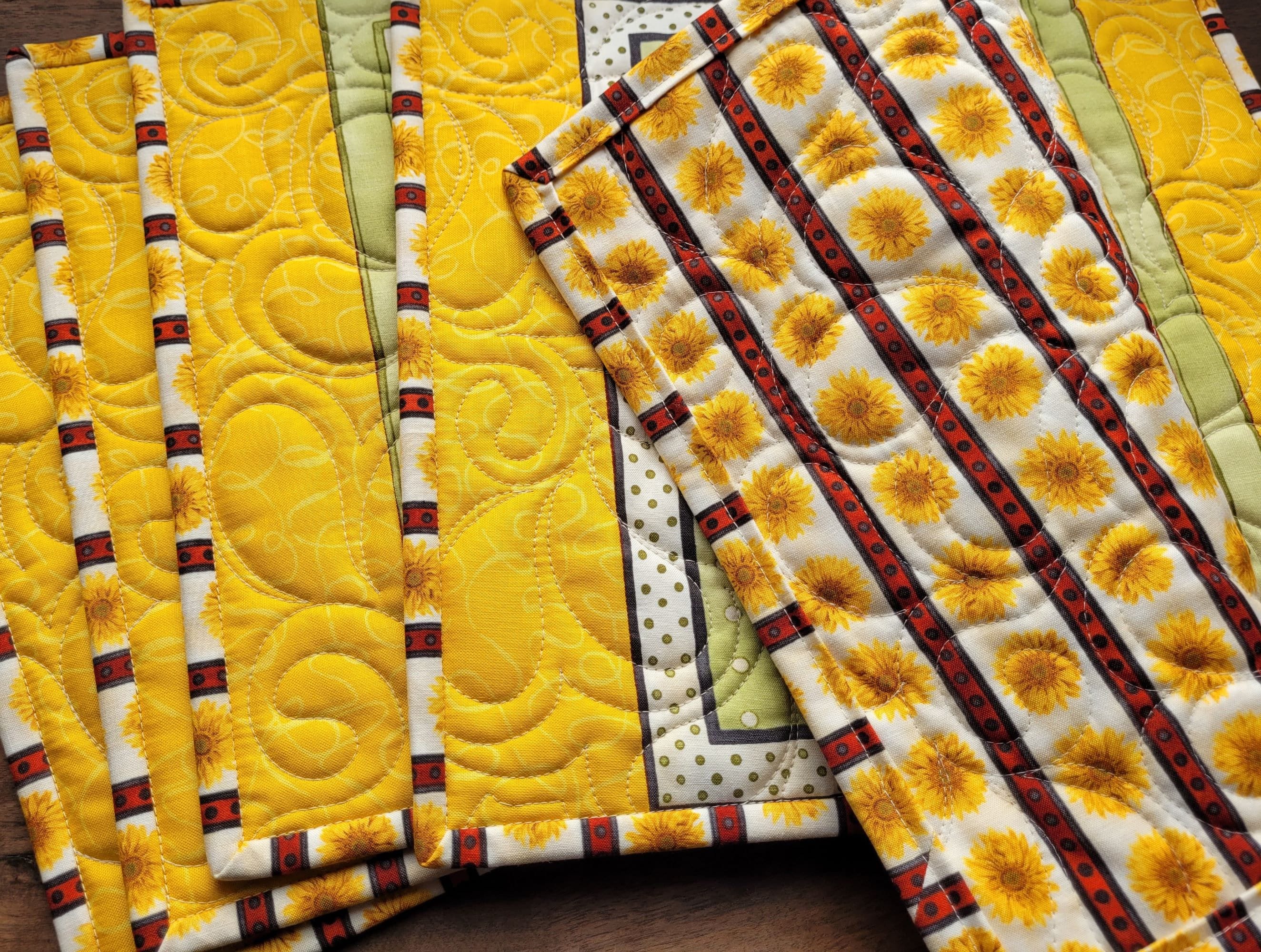 sunflower placemats showing reversible backing