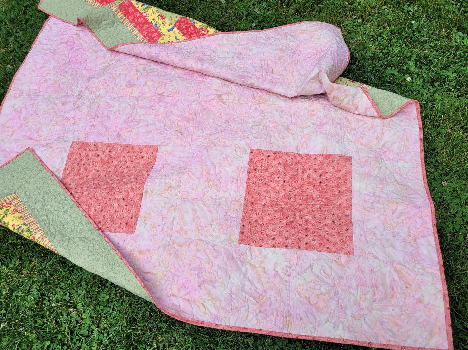 pink backing of butterfly quilt