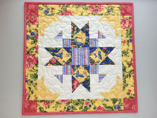 table topper quilt in bright summer florals