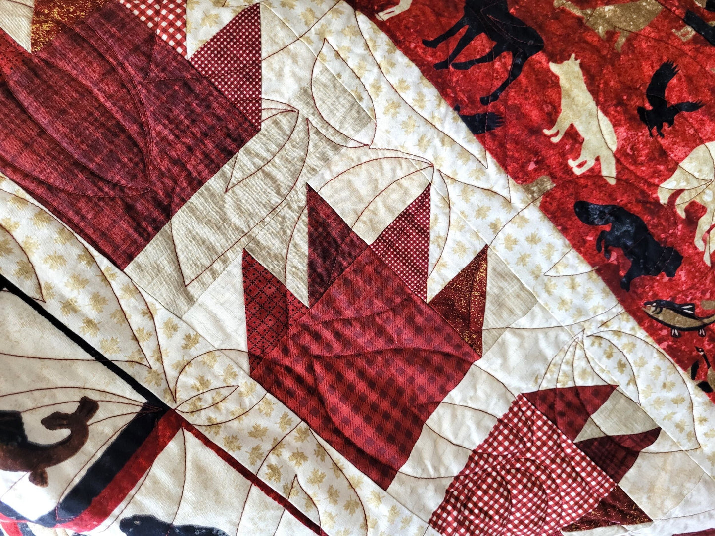 close up quilting detail on Canada quilt