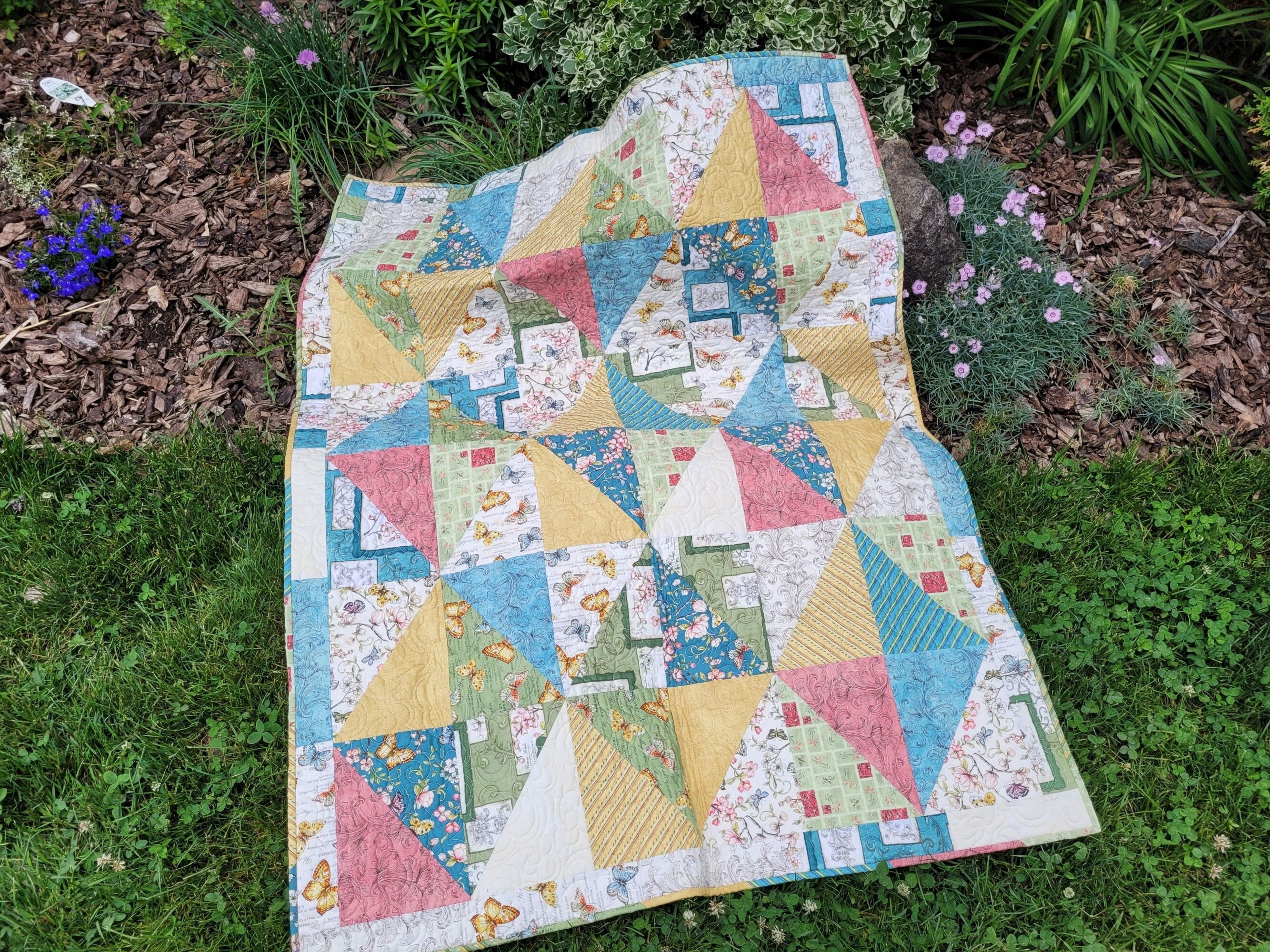 diamond patchwork with butterflies