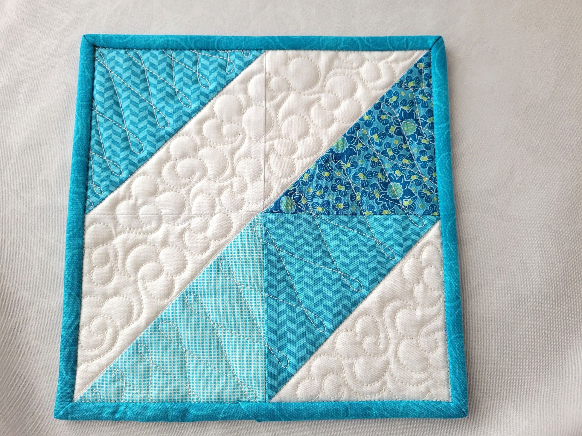 blue and white mini quilt