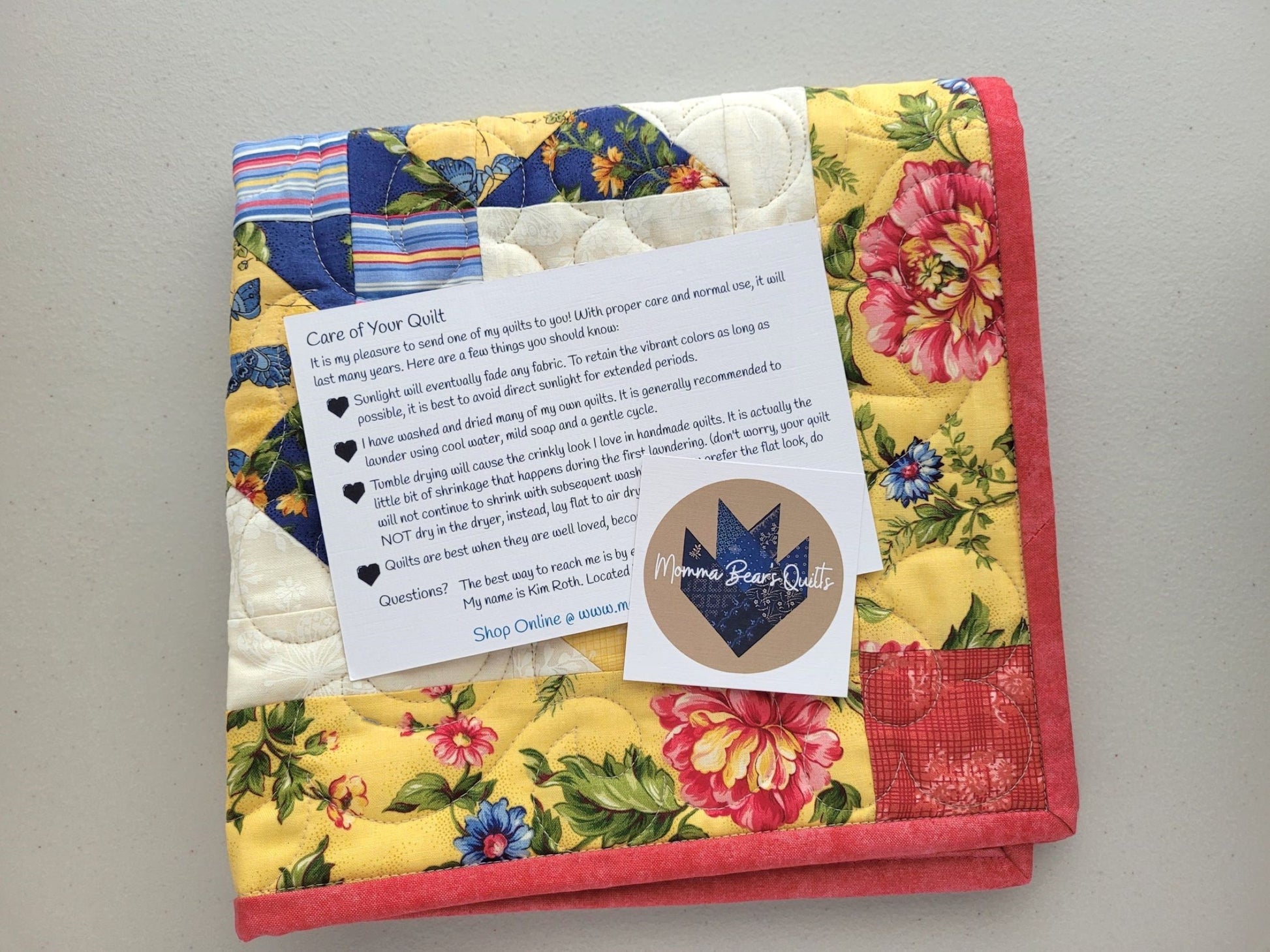 quilted table topper with care instructions