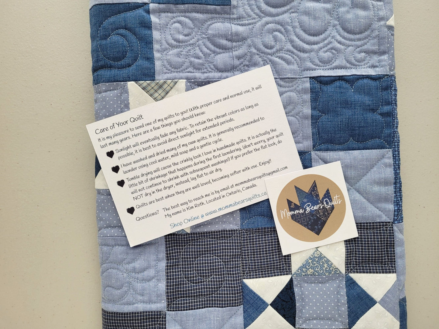 quilted table runner with care instructions