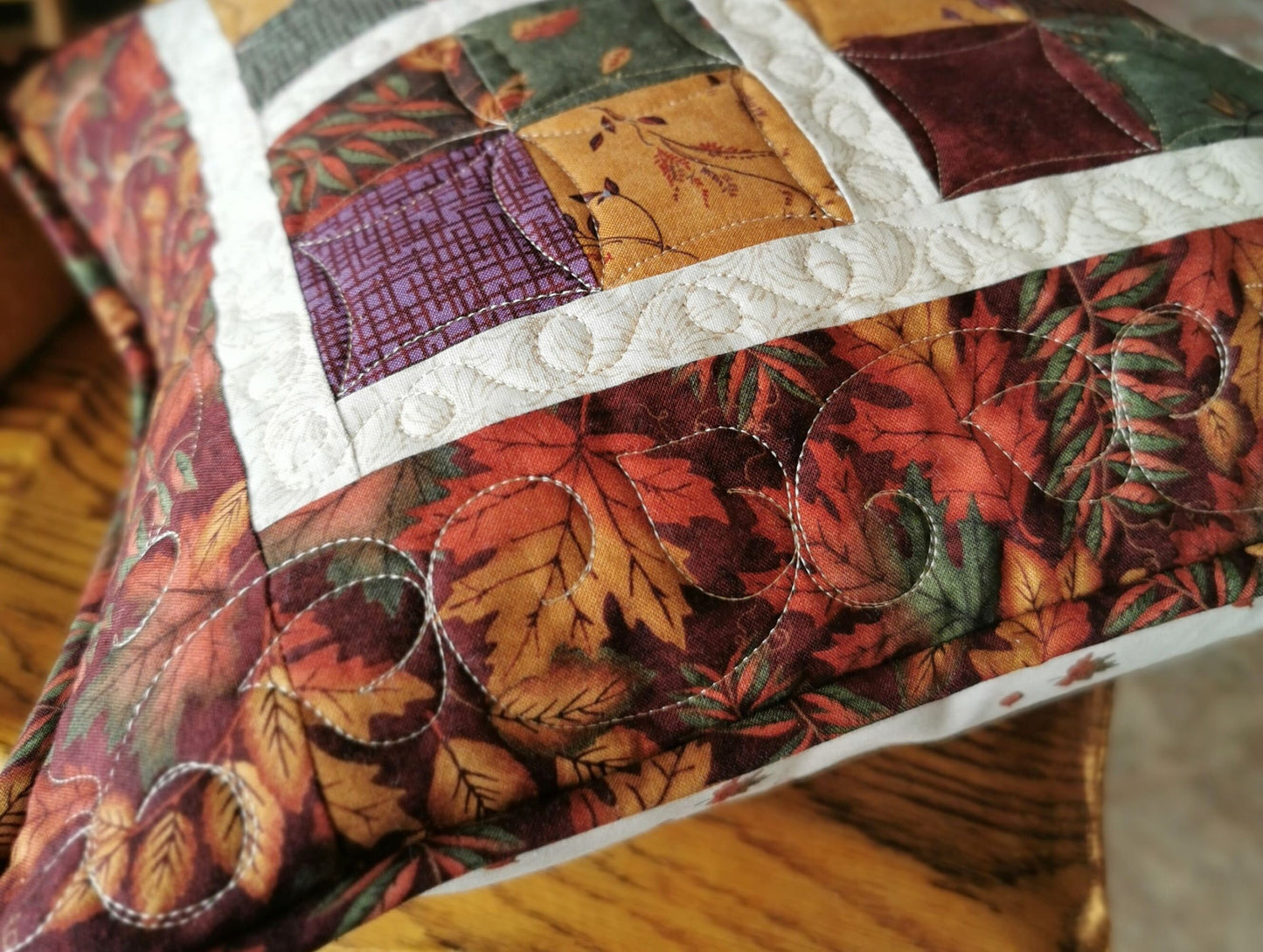 fall leaves quilted pillow