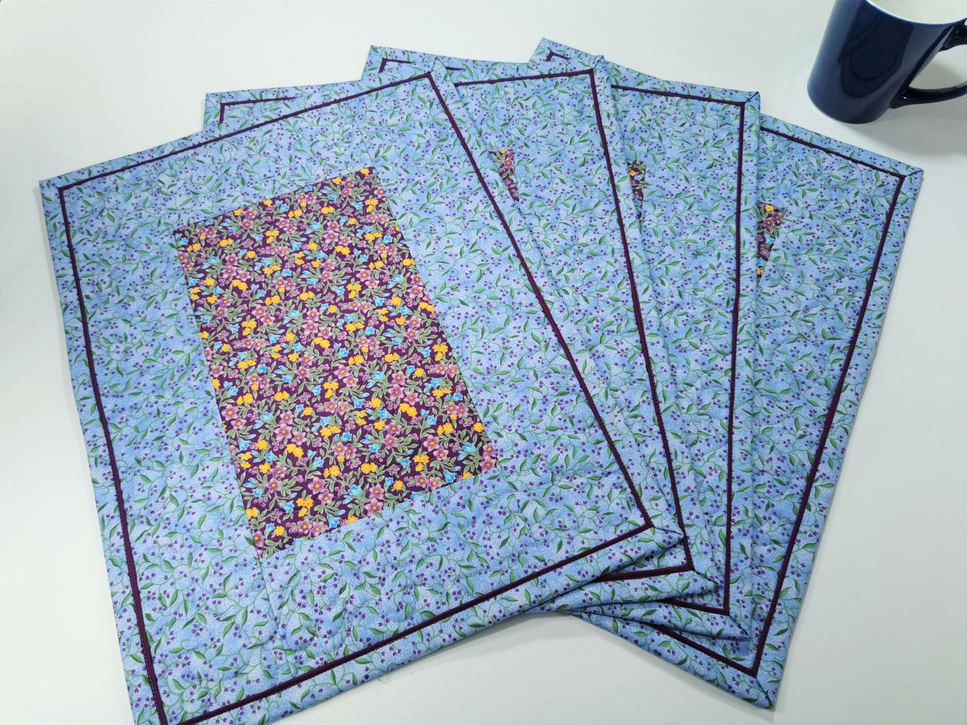 blue floral placemats