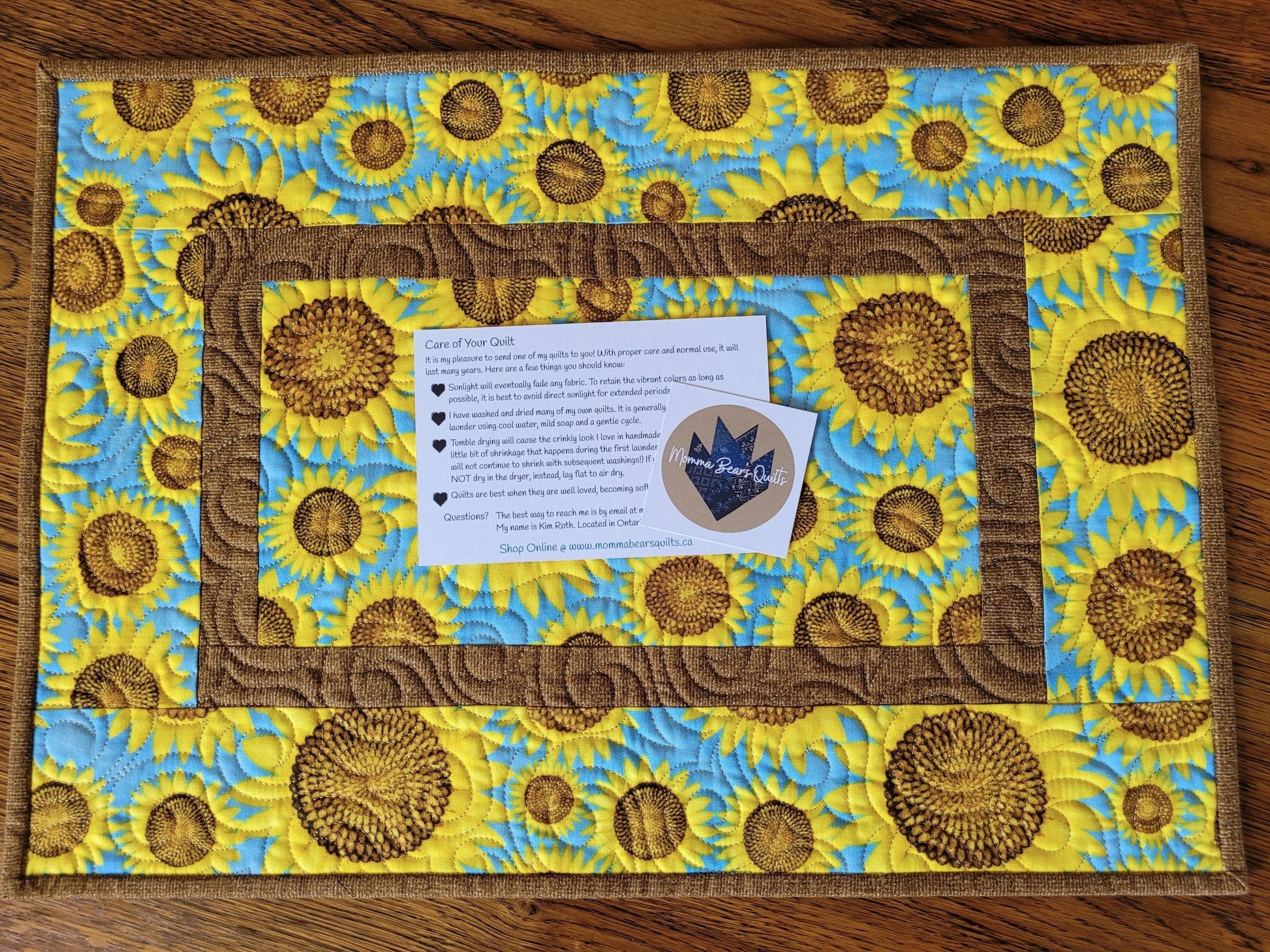 quilted table runner with care instructions