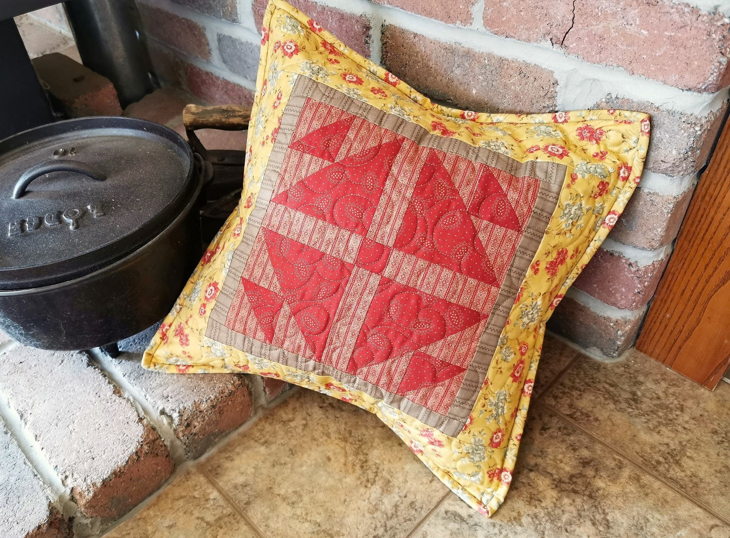 Yellow Floral Decorative Quilted Throw Pillow