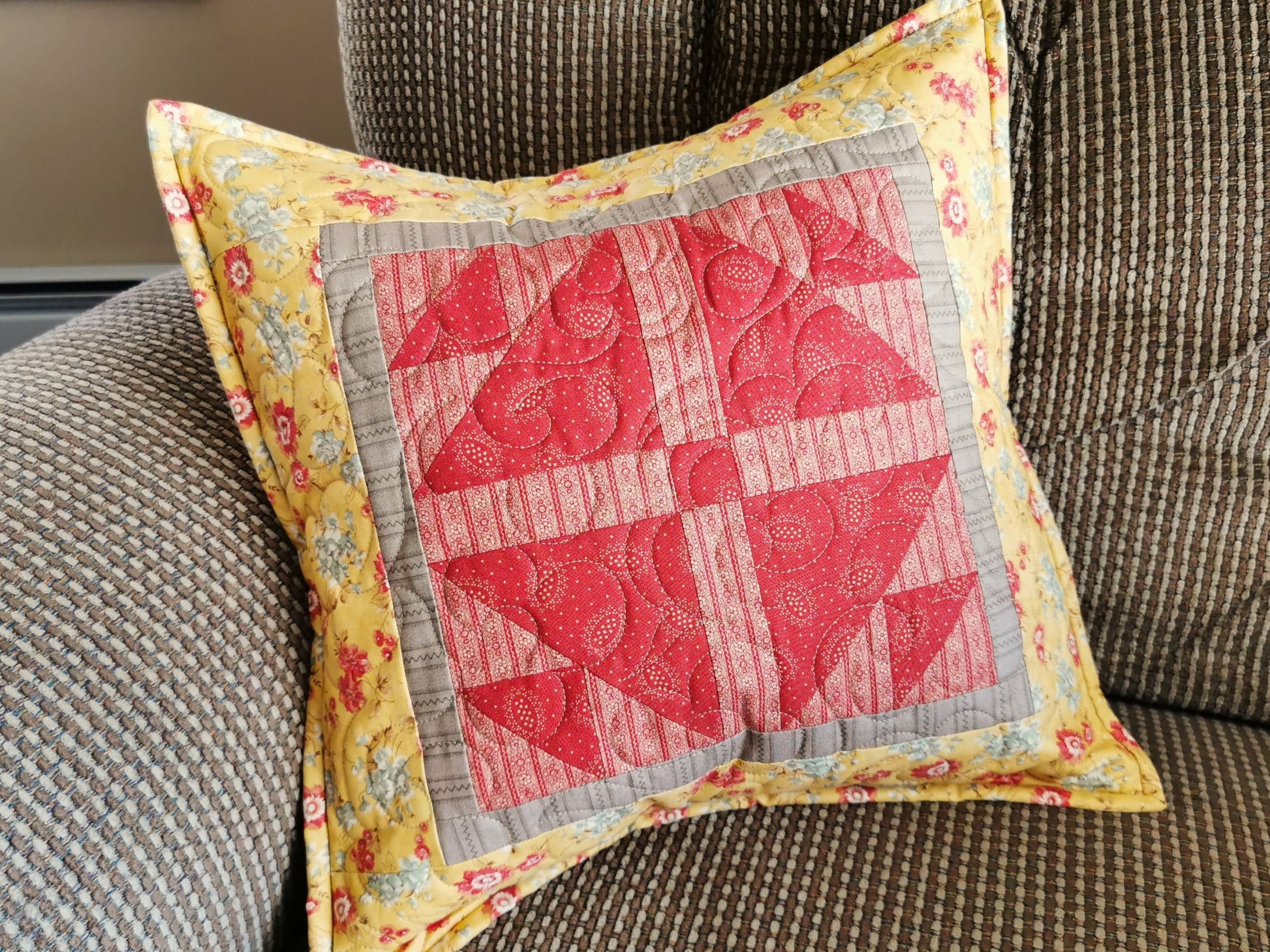 Yellow Floral Decorative Quilted Throw Pillow