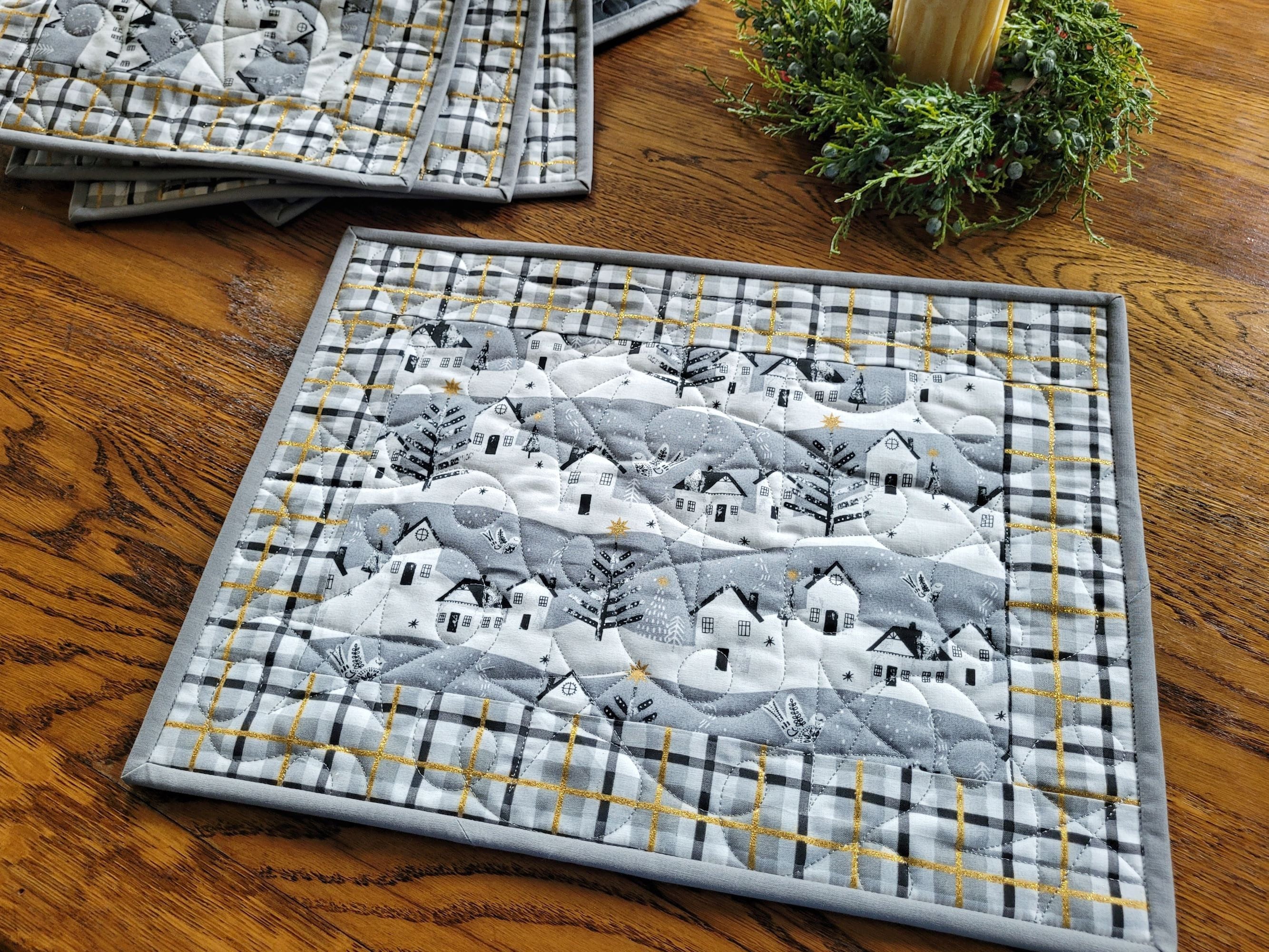 snowy village placemats