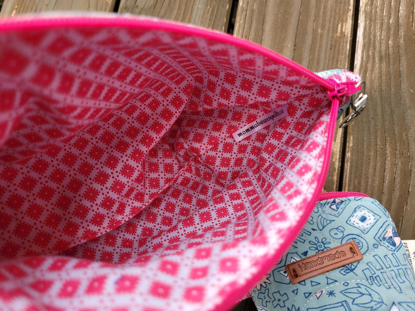 interior of quilted zipper pouch