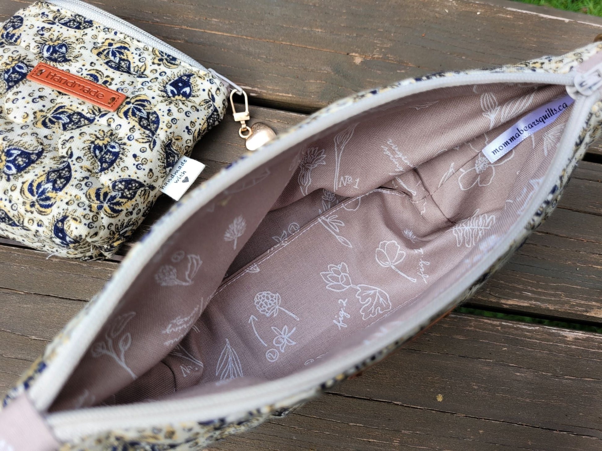 interior of quilted pouch