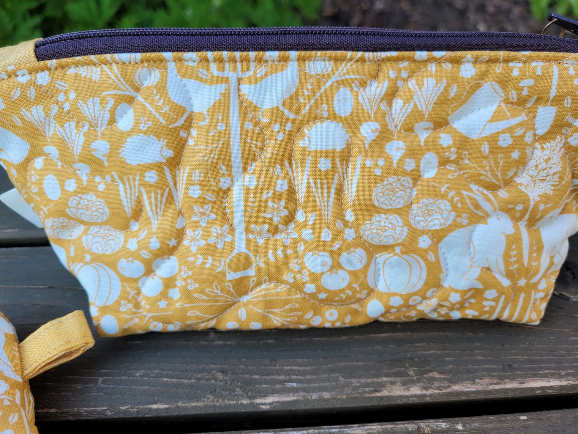 Quilted Zipper Pouch | Garden Theme Cosmetic Bag | Travel Toiletry Bag | Gift for Gardener