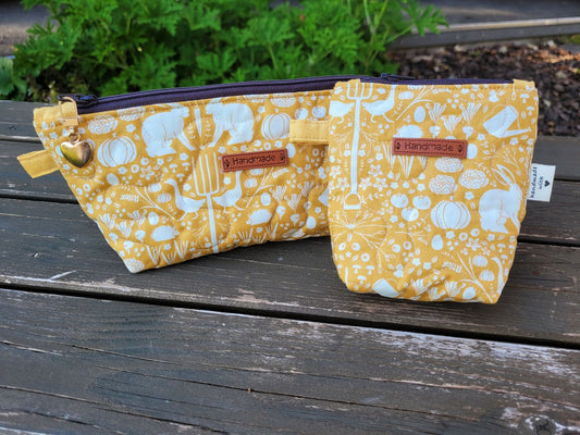 Quilted Zipper Pouch | Garden Theme Cosmetic Bag | Travel Toiletry Bag | Gift for Gardener