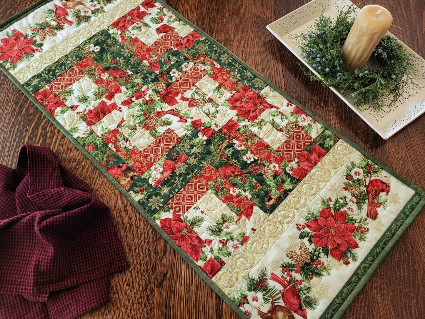 christmas log cabin table runner