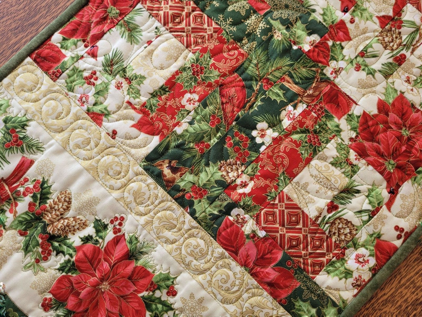 scrappy log cabin runner for christmas