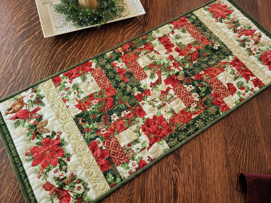 Christmas log cabin table runner