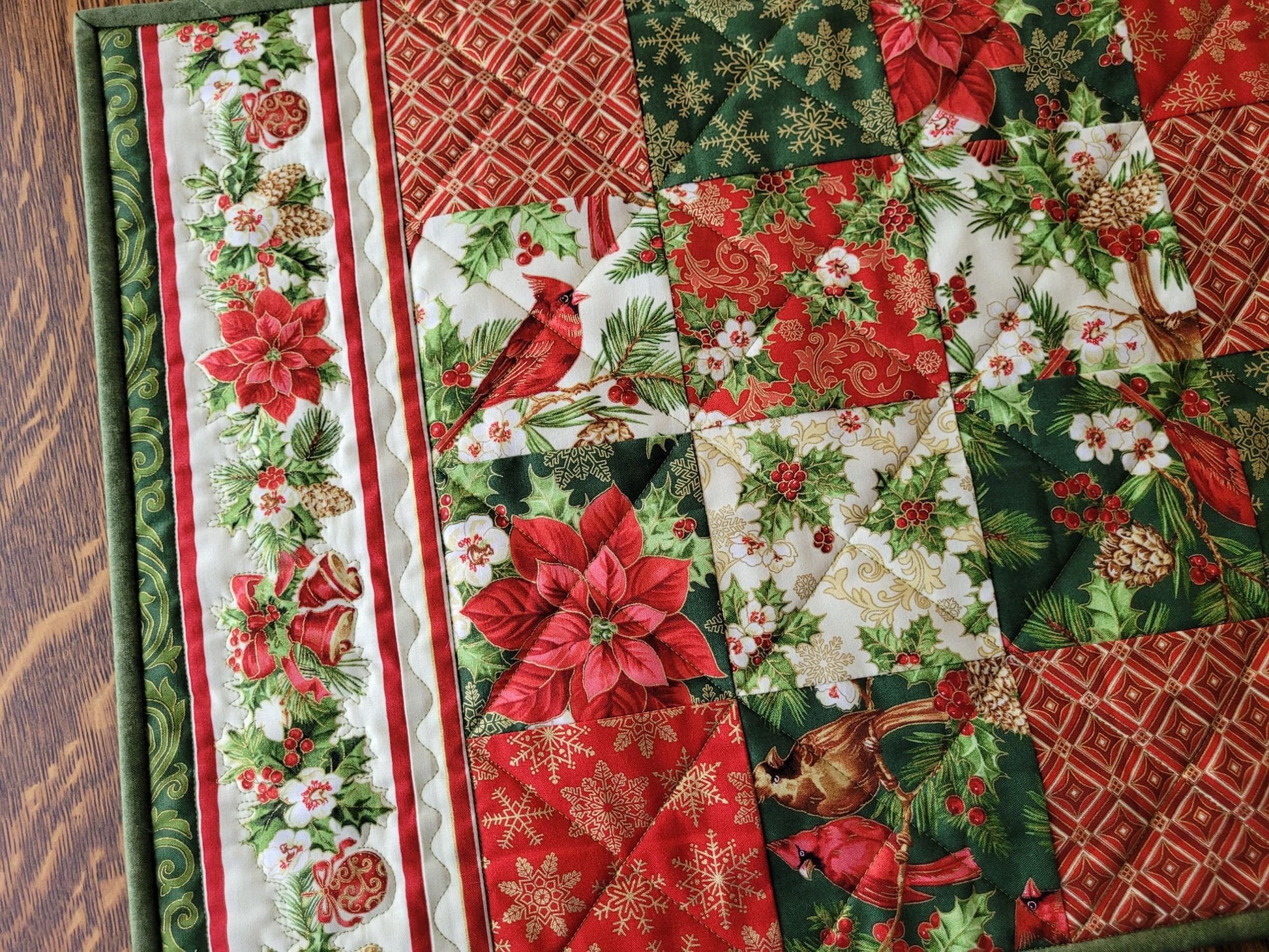 poinsettia table runner with cardinals