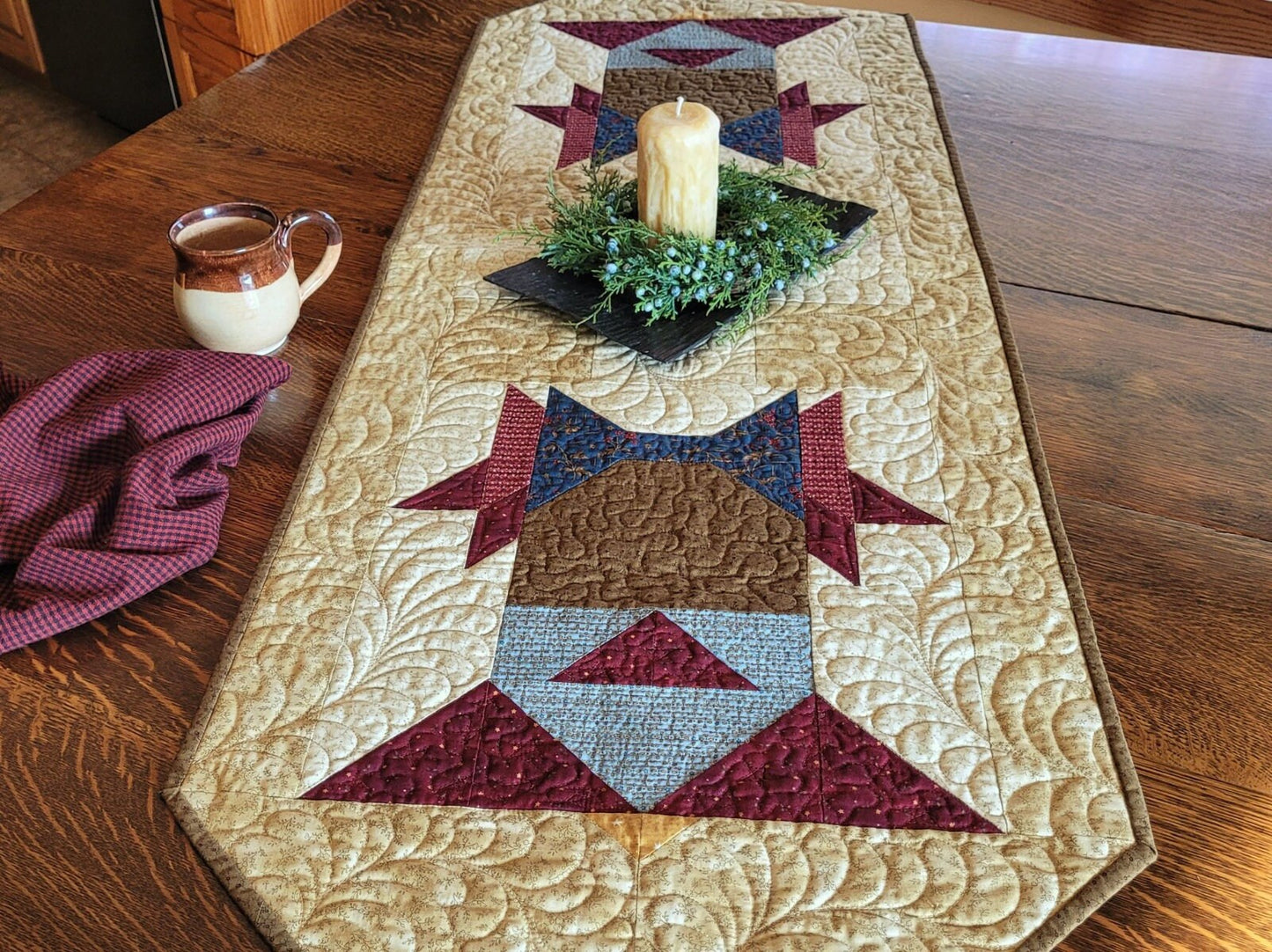 Christmas Bell Quilted Table Runner | Traditional Holiday Decor | Large Size