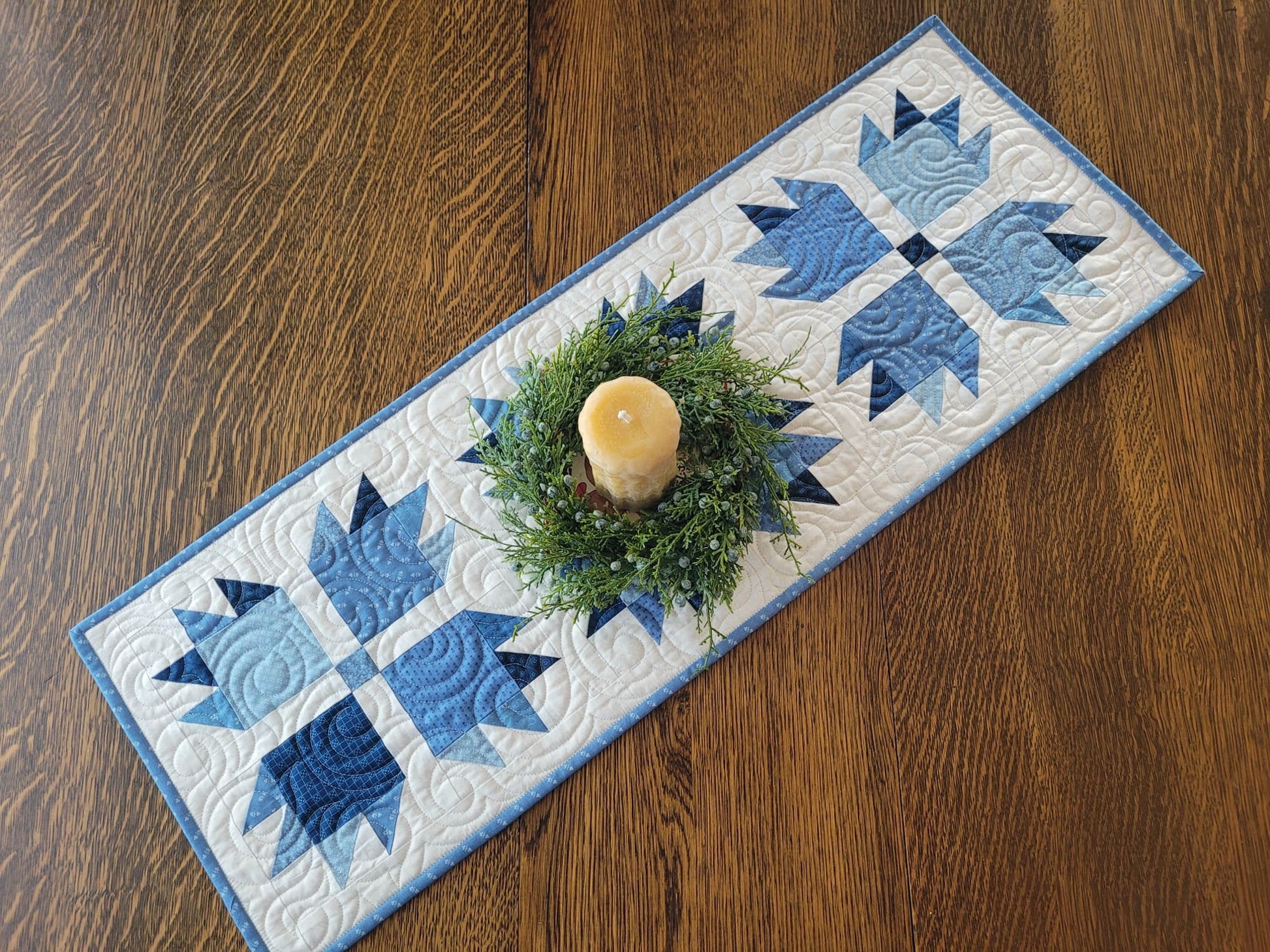 Blue Bear Paw Quilted Table Runner