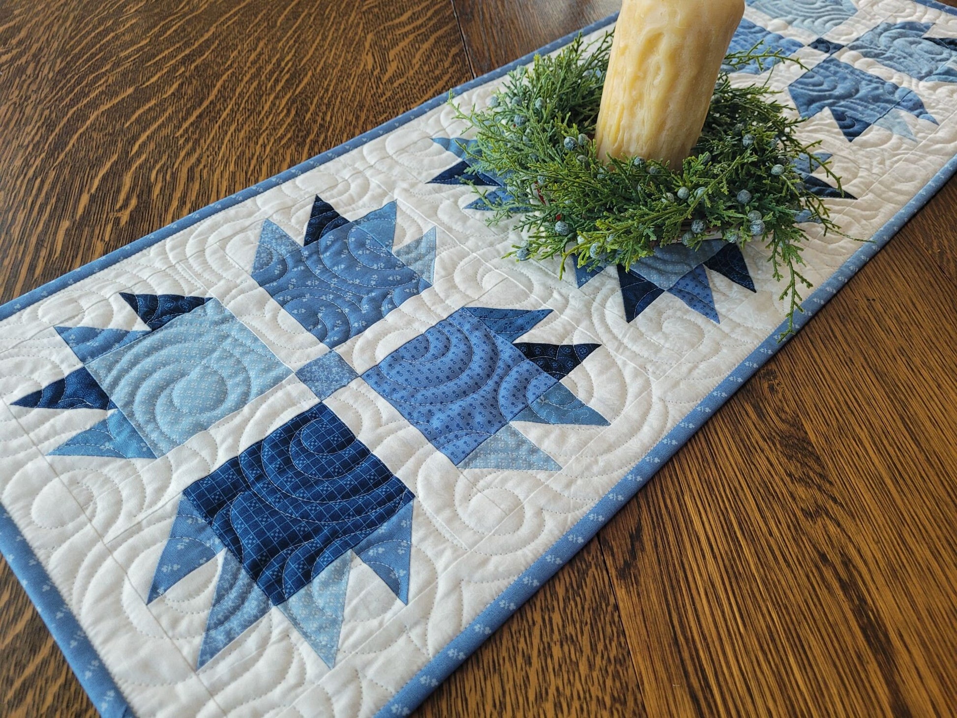 Blue Bear Paw Quilted Table Runner