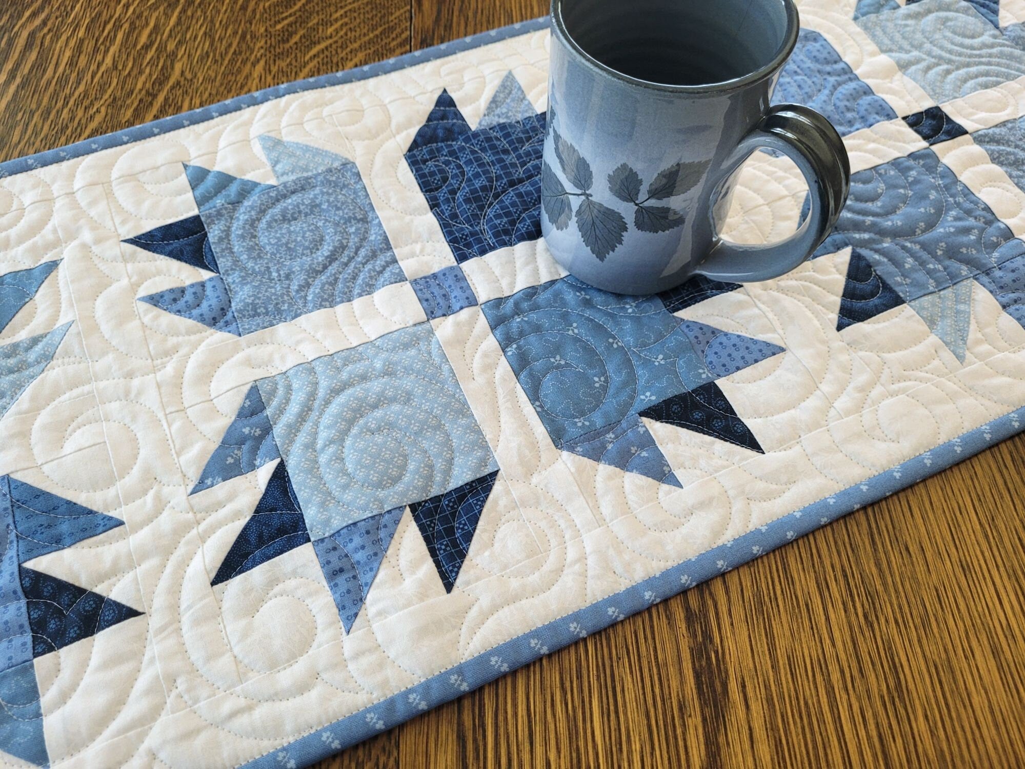 Blue Bear Paw Quilted Table Runner