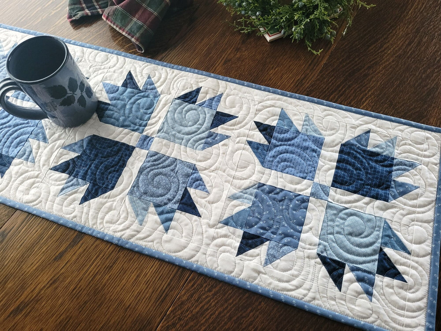 Blue Bear Paw Quilted Table Runner