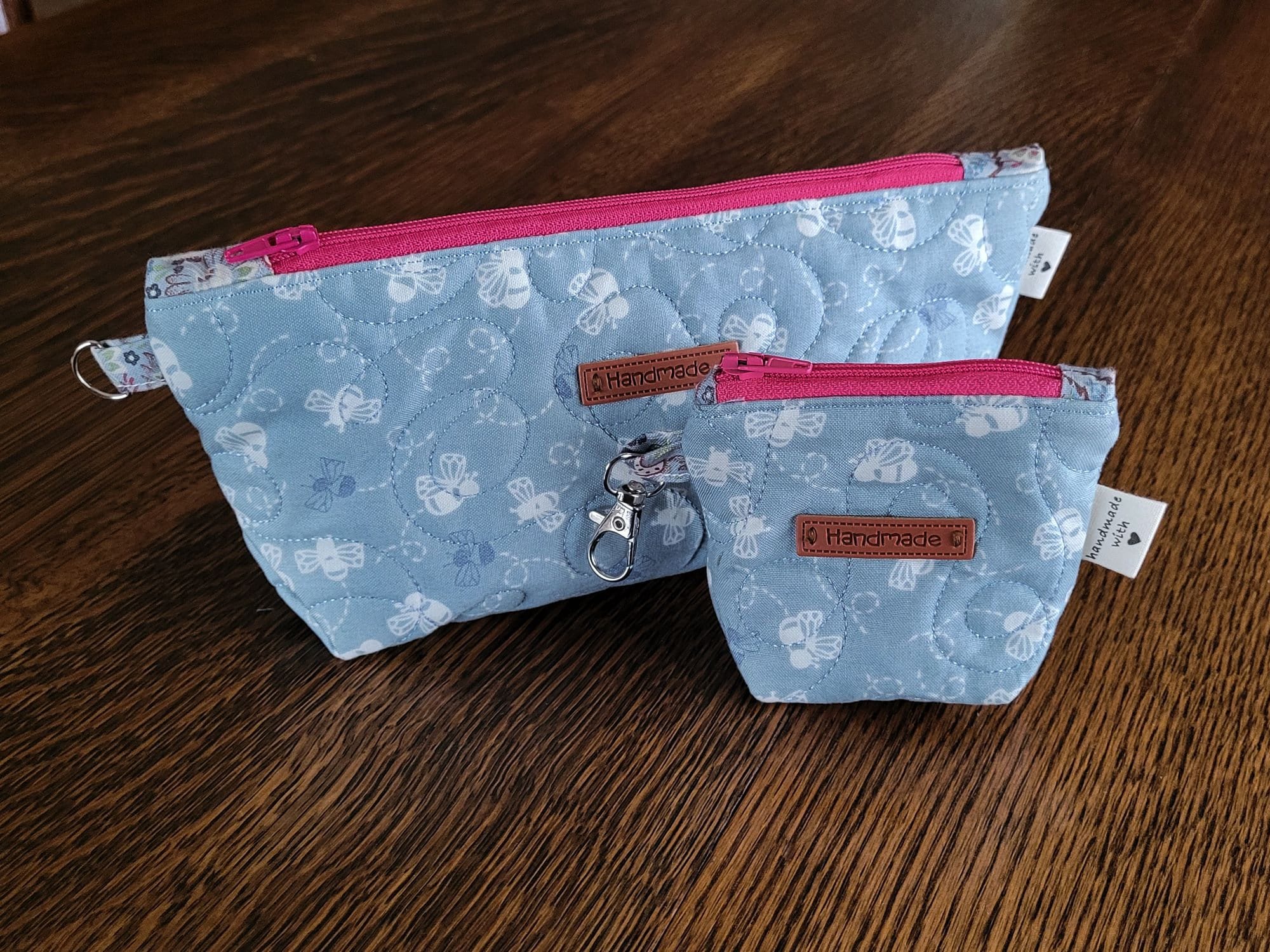 Quilted Cosmetic Bag Set | Cute Travel Toiletry Bag | Small Bee Zipper Pouch