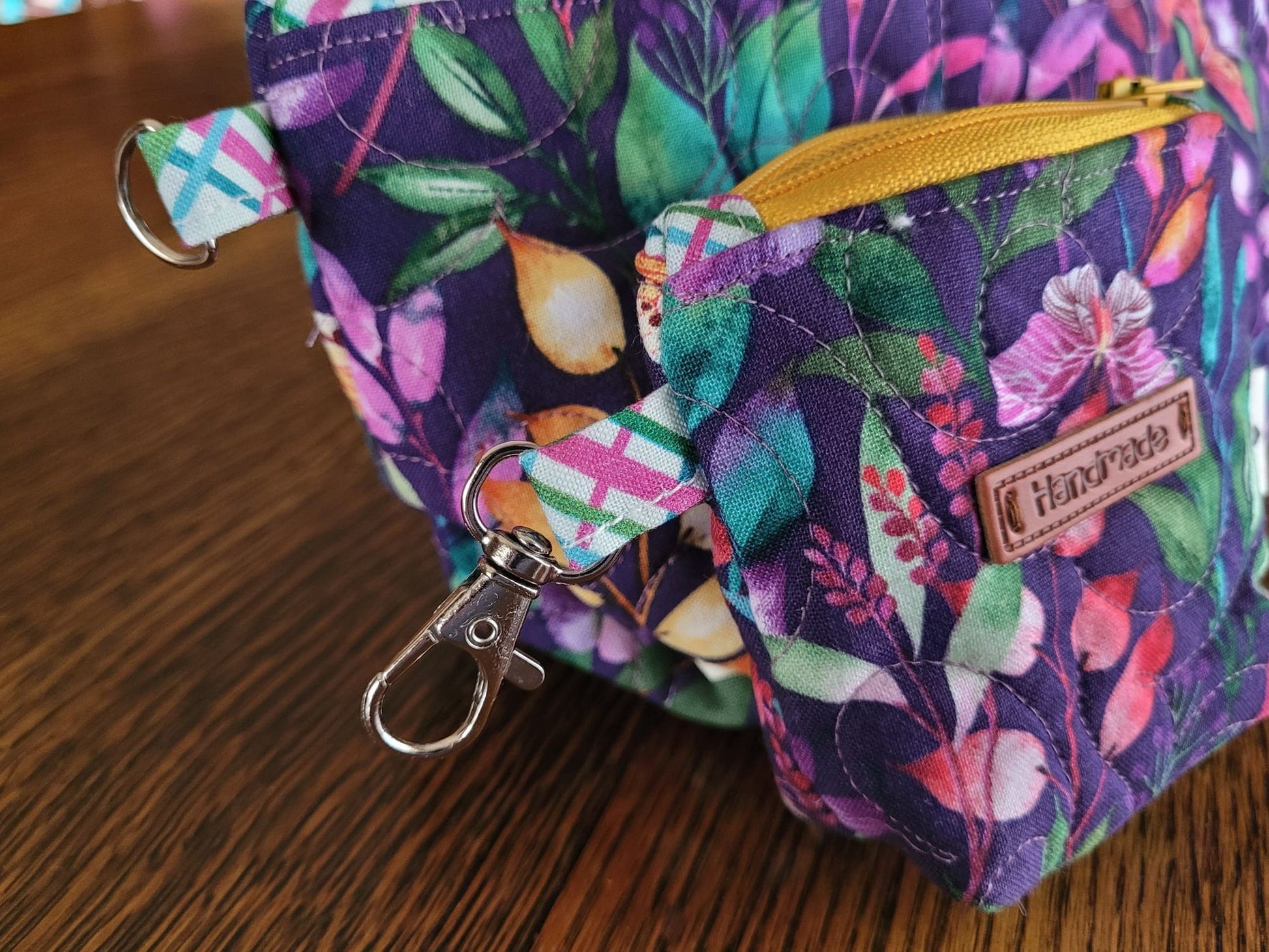 Quilted Cosmetic Bag Set | Cute Travel Toiletry Bag | Small Zipper Pouch | Purple Floral Stash Bag